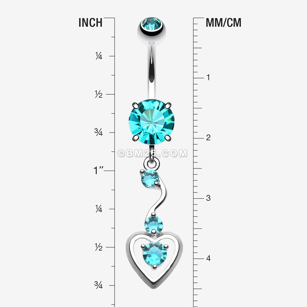 Detail View 1 of Dainty Dangled Heart Belly Button Ring-Teal