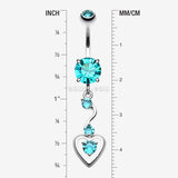 Detail View 1 of Dainty Dangled Heart Belly Button Ring-Teal