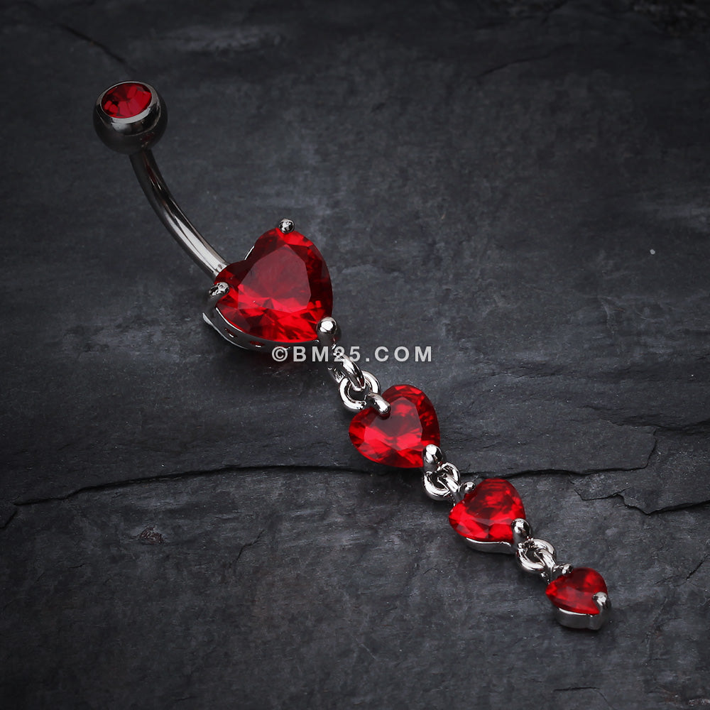 Detail View 2 of Brilliant Heart Cascade Belly Ring-Red