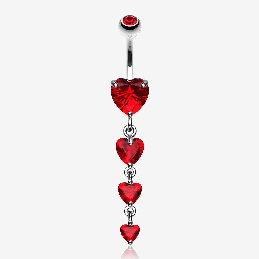 Brilliant Heart Cascade Belly Ring-Red