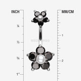 Detail View 1 of Pearl Bead Flower Sparkle Belly Ring-Black