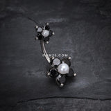 Detail View 2 of Pearl Bead Flower Sparkle Belly Ring-Black