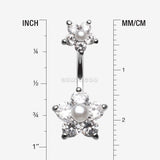 Detail View 1 of Pearl Bead Flower Sparkle Belly Ring-Clear Gem