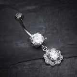 Detail View 2 of Dazzling Flower Belly Ring-Clear Gem