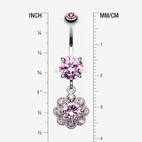 Detail View 1 of Dazzling Flower Belly Ring-Pink
