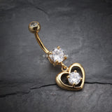 Detail View 2 of Golden Heart Gem Sparkle Belly Ring-Clear Gem