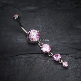 Detail View 2 of Brilliant Gem Cascade Belly Ring-Pink