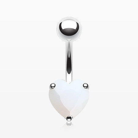Jelly Belly Heart Sparkle Belly Ring-Rhodium Plated/Opal
