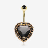 Golden Heart Extravagant Belly Button Ring-Black