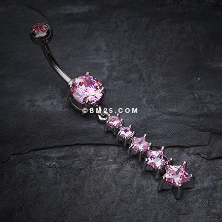 Twinkling Five Star Belly Button Ring-Pink