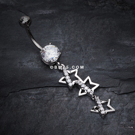 Dangling Stars Belly Button Ring-Clear