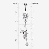 Detail View 1 of Wishing Star with Moon Belly Button Ring-Clear Gem