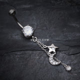 Detail View 2 of Wishing Star with Moon Belly Button Ring-Clear Gem