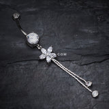Detail View 2 of Flower Sparkle Belly Button Ring-Clear Gem