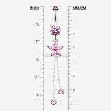 Detail View 1 of Flower Sparkle Belly Button Ring-Pink