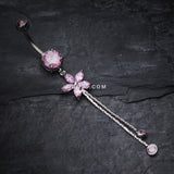 Detail View 2 of Flower Sparkle Belly Button Ring-Pink