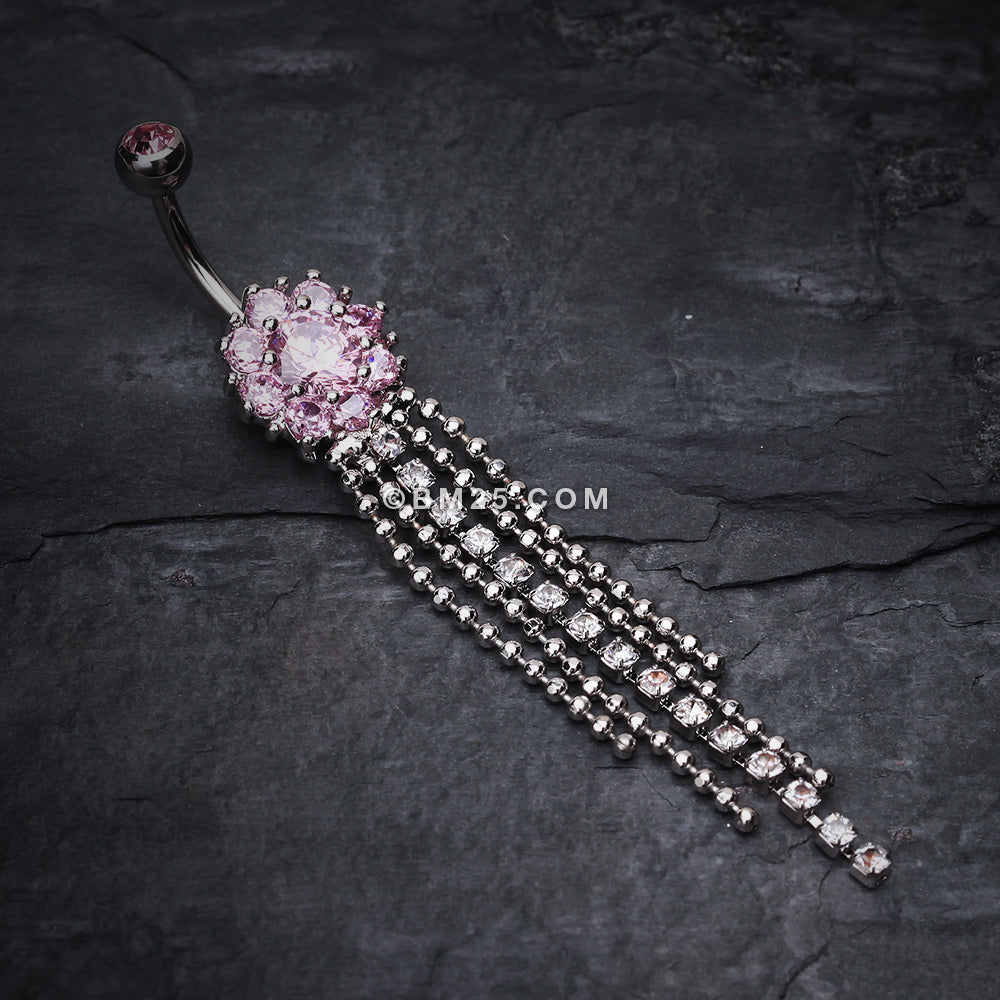 Detail View 2 of Exquisite Bedazzled Cascading Belly Button Ring-Pink