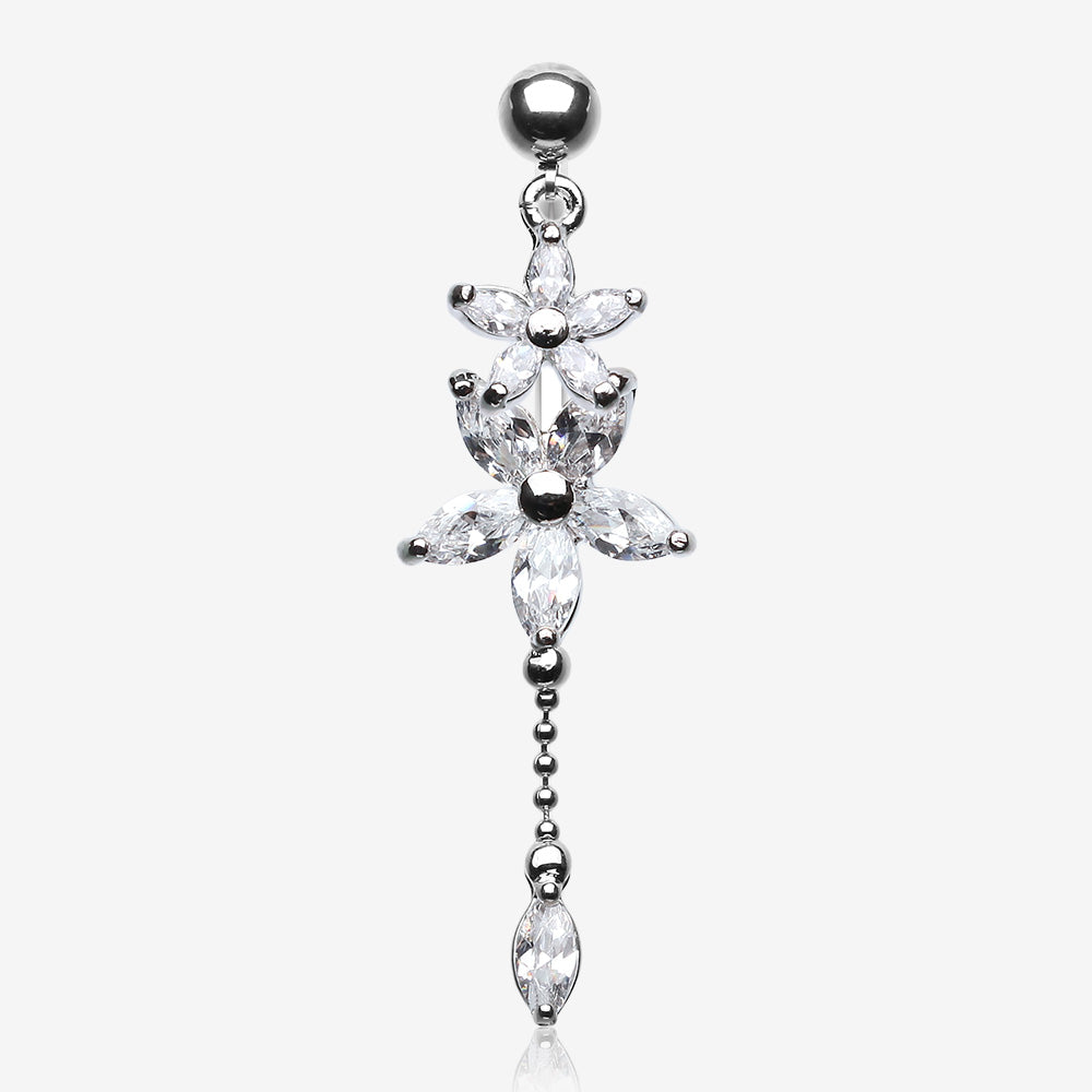 Luscious Flowers Droplets Belly Ring-Clear Gem