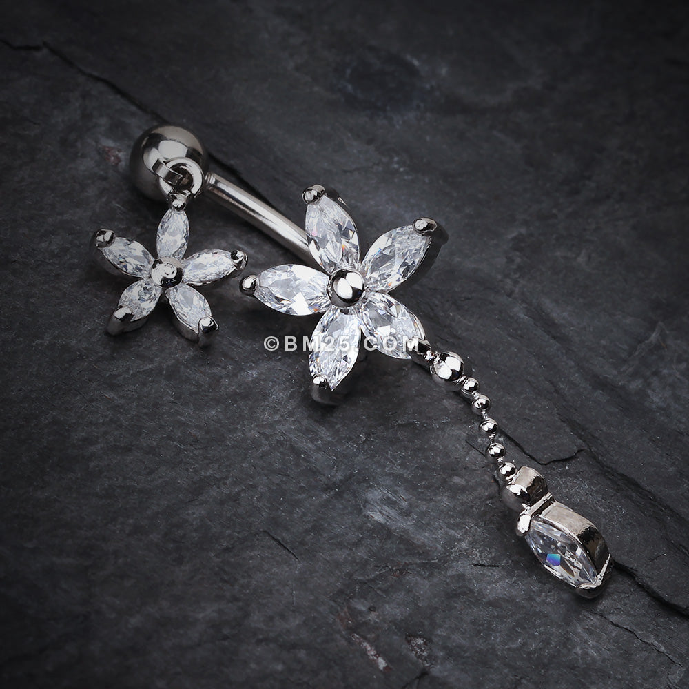 Detail View 2 of Luscious Flowers Droplets Belly Ring-Clear Gem