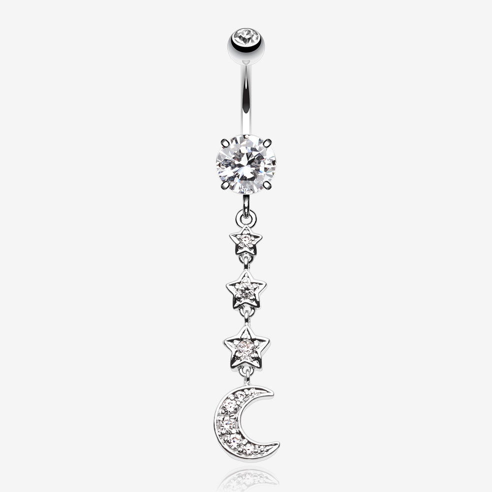 Stars' Journey to the Moon Belly Button Ring-Clear Gem