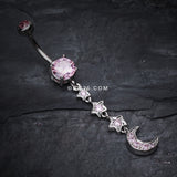 Detail View 2 of Stars' Journey to the Moon Belly Button Ring-Pink