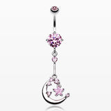 Opulant Moon and Star Belly Button Ring-Pink