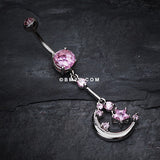 Opulant Moon and Star Belly Button Ring-Pink