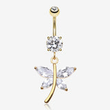 Friendly Butterfly Belly Button RIng-Clear Gem