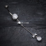 Bow and Gem Droplet Belly Button Ring-Clear