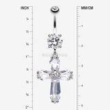 Detail View 1 of Elegant Cross Sparkle Belly Ring-Clear Gem