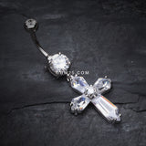 Detail View 2 of Elegant Cross Sparkle Belly Ring-Clear Gem