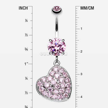 Textured Heart Sparkle Belly Ring-Pink