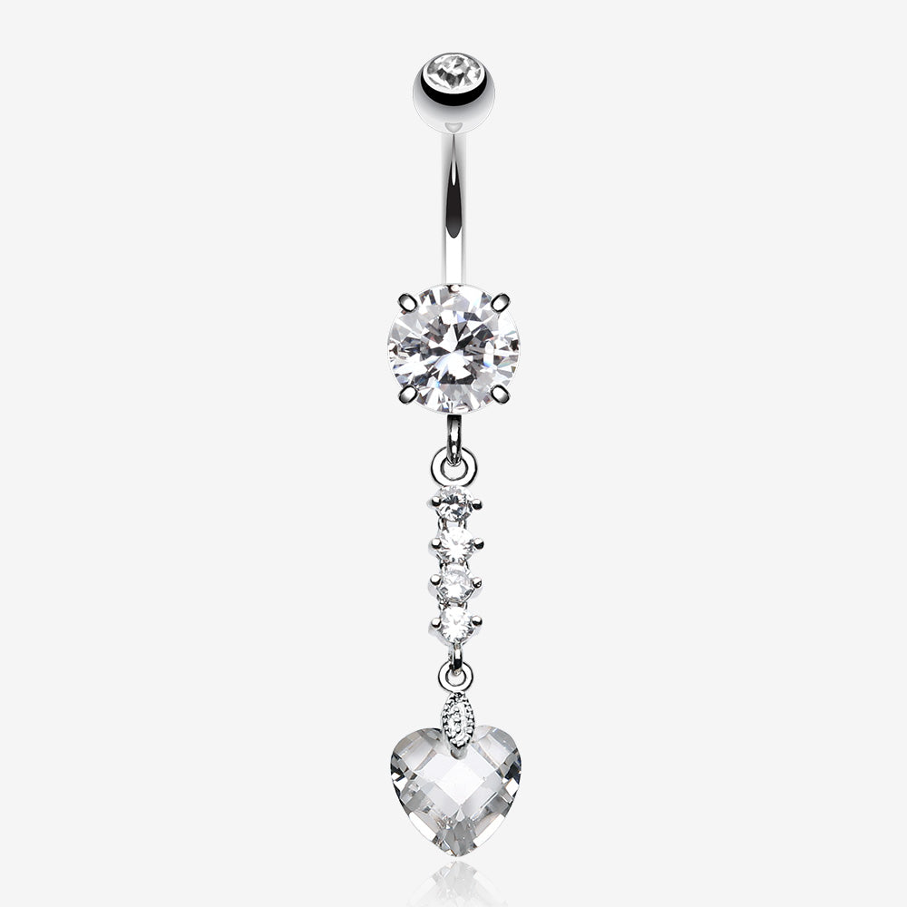 Heart Droplet Belly Button Ring-Clear Gem