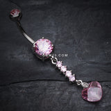 Detail View 2 of Heart Droplet Belly Button Ring-Pink