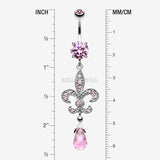 Detail View 1 of Glistening Fleur De Lis Belly Button Ring-Pink