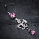 Detail View 2 of Glistening Fleur De Lis Belly Button Ring-Pink