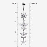 Detail View 1 of Shimmering Flower Cascade Belly Ring-Clear Gem