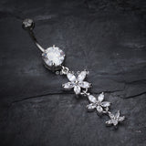 Detail View 2 of Shimmering Flower Cascade Belly Ring-Clear Gem