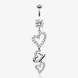 Curved Hearts Sparkle Belly Ring-Clear Gem