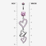 Detail View 1 of Curved Hearts Sparkle Belly Ring-Pink