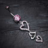 Detail View 2 of Curved Hearts Sparkle Belly Ring-Pink