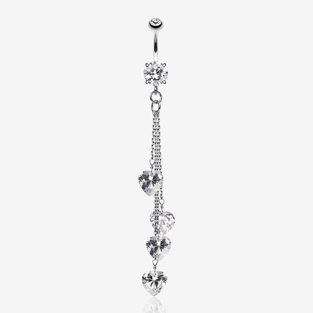 Heart Crystal Drops Belly Ring-Clear Gem