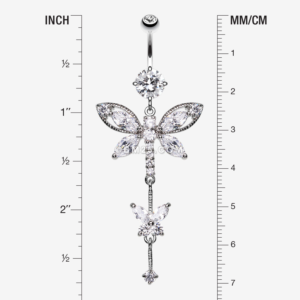Detail View 1 of Shimmering Dragonfly Butterfly Sparkle Belly Ring -Clear Gem