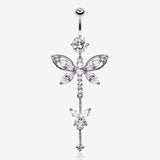 Shimmering Dragonfly Butterfly Sparkle Belly Ring -Clear Gem