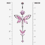 Detail View 1 of Shimmering Dragonfly Butterfly Sparkle Belly Ring -Pink