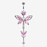 Shimmering Dragonfly Butterfly Sparkle Belly Ring -Pink