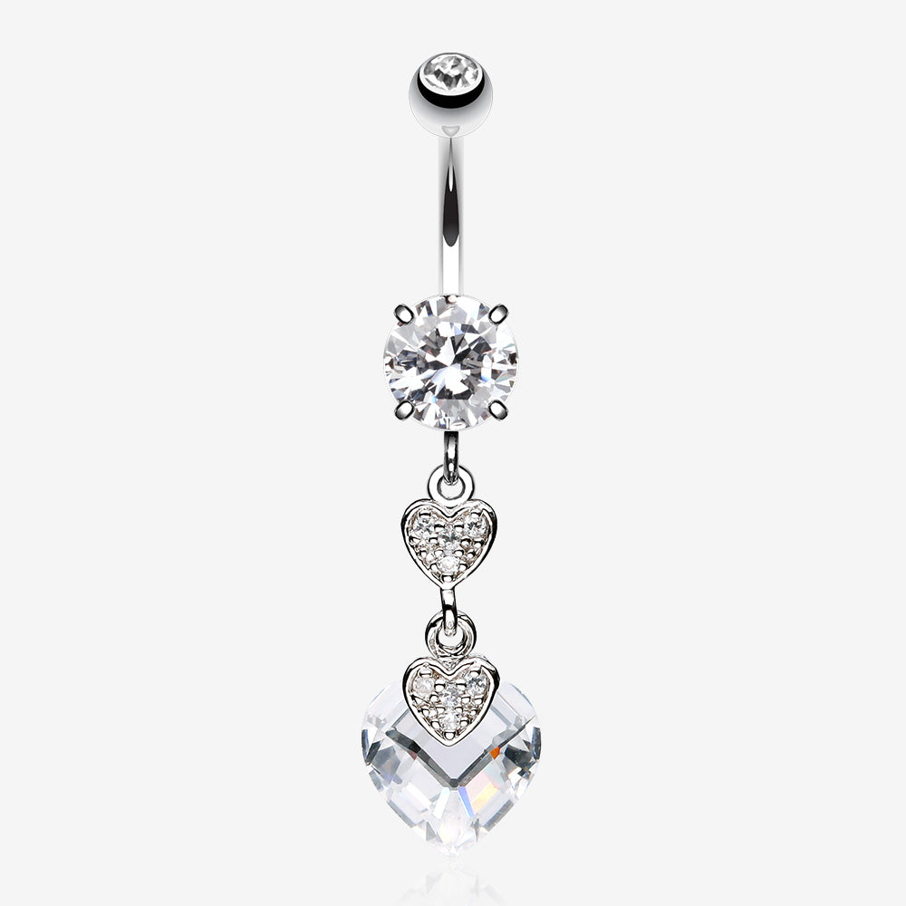 Shimmering Hearts Belly Ring-Clear Gem