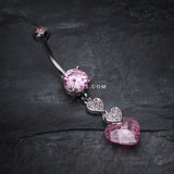 Detail View 2 of Shimmering Hearts Belly Ring-Pink