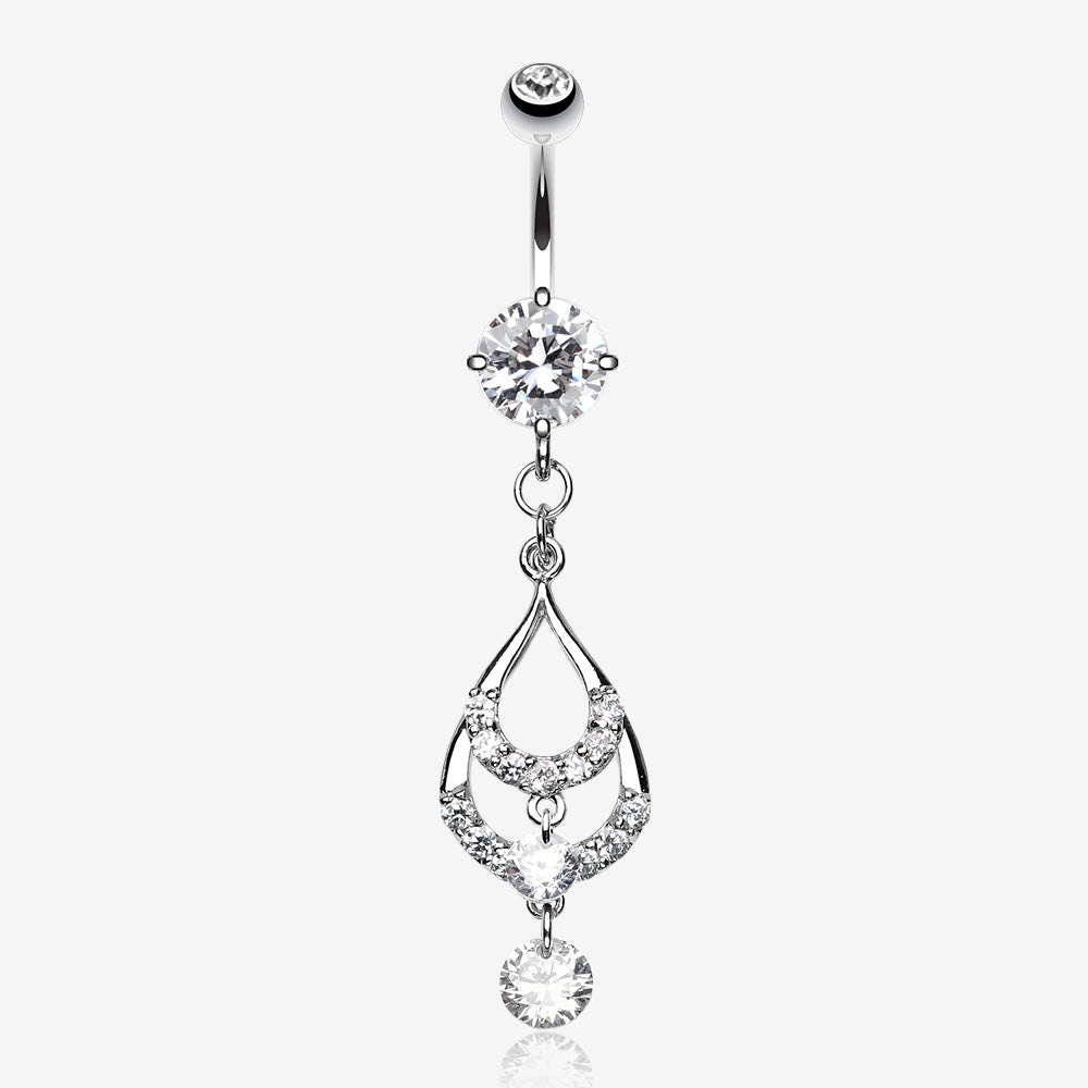 Layered Teardrop Sparkle Belly Ring-Clear Gem