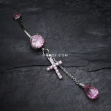 Detail View 2 of Mini Cross Shimmer Belly Ring-Pink